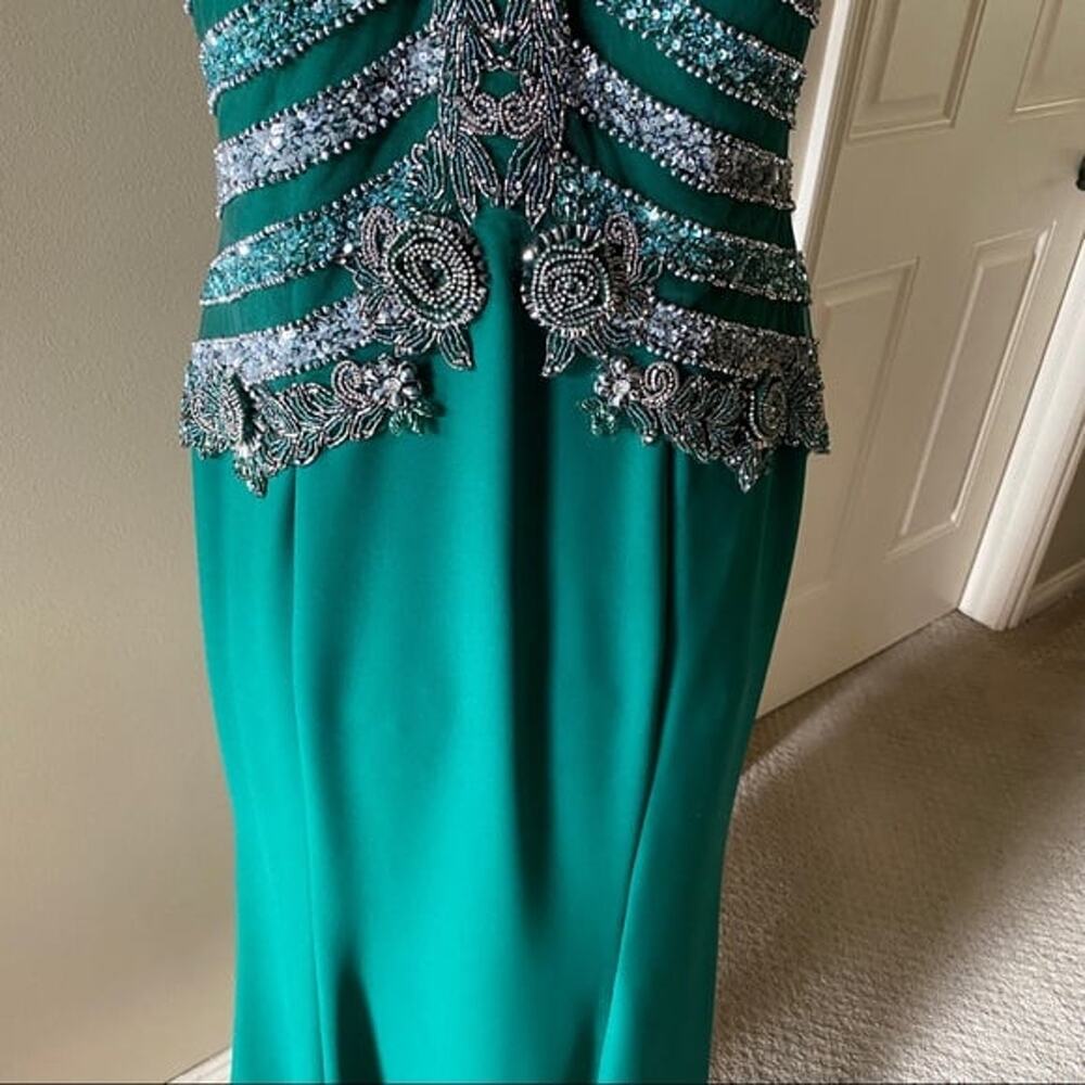Allure Bridals Emerald Green Sequin Evening Gown Dress, Mother of Bride, Formal - Picture 3 of 10